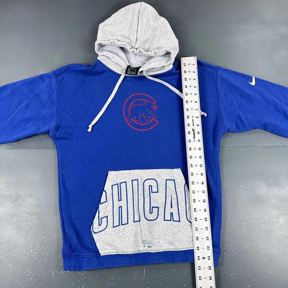 Chicago Cubs Hoodie Mens Small Blue Gray Sweatshirt Nike Midweight Spellout - Picture 6 of 8